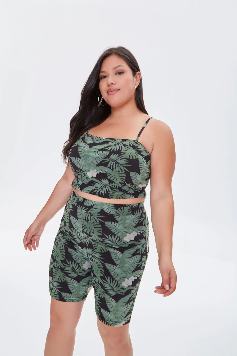 Plus Size Tropical Leaf Biker Shorts - Image 6