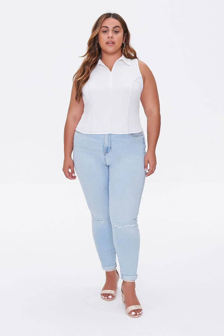 Plus Size Sleeveless Half-Zip Top - Image 4