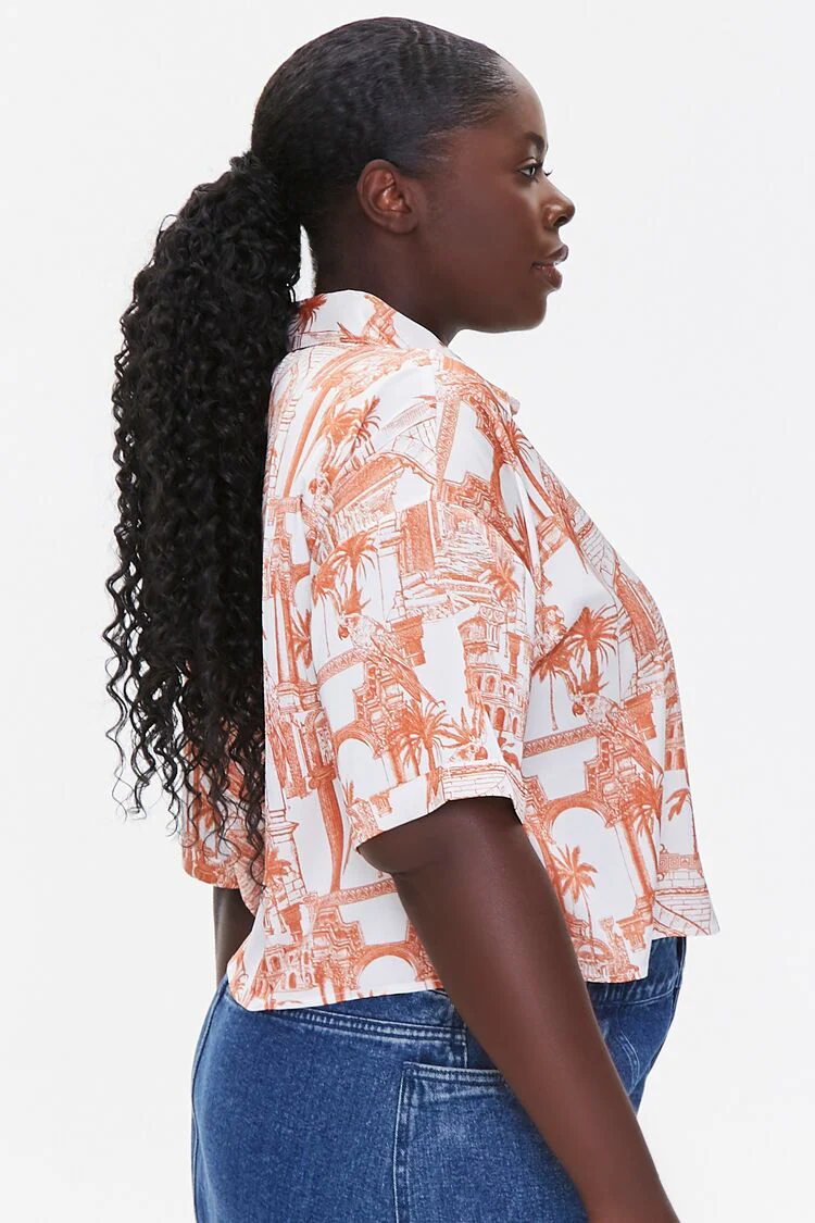 Plus Size Tropical Print Shirt - Image 2