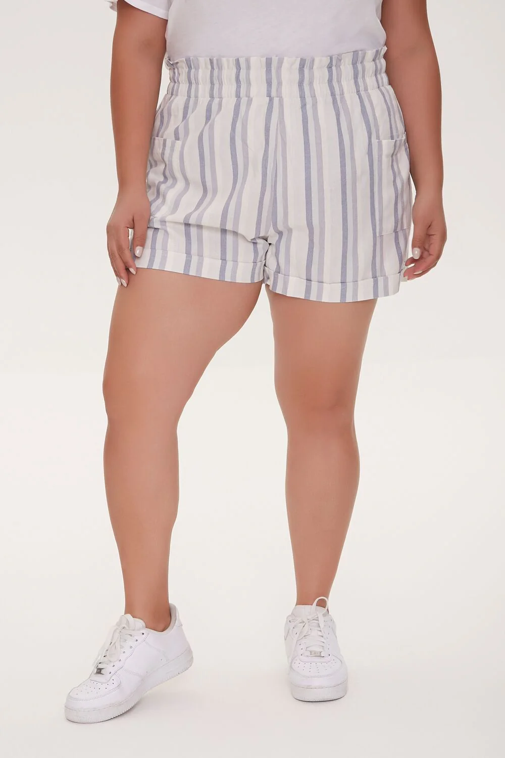 Plus Size Striped Paperbag Shorts - Image 2