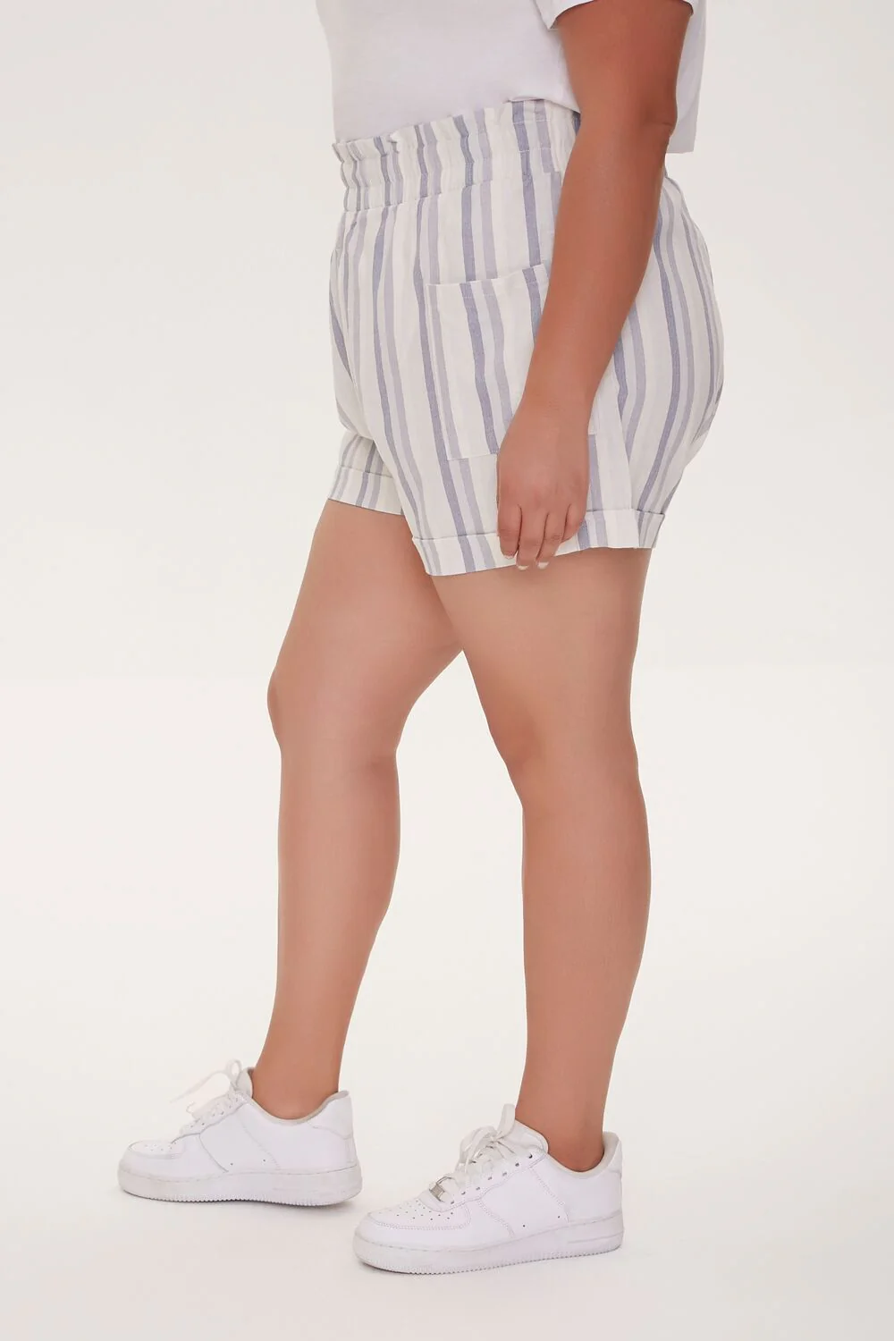 Plus Size Striped Paperbag Shorts - Image 3