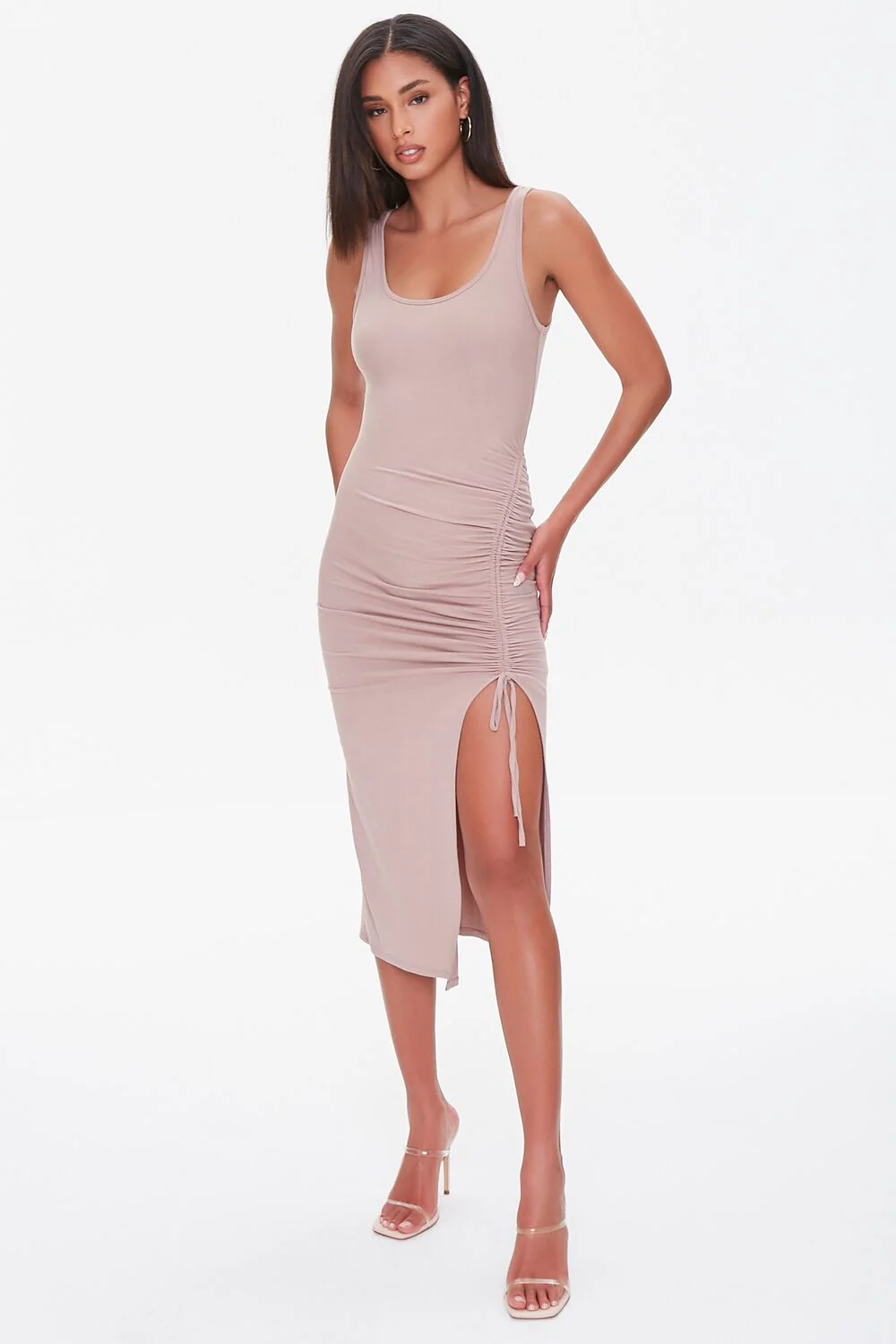 Ruched Drawstring Midi Dress - Image 4