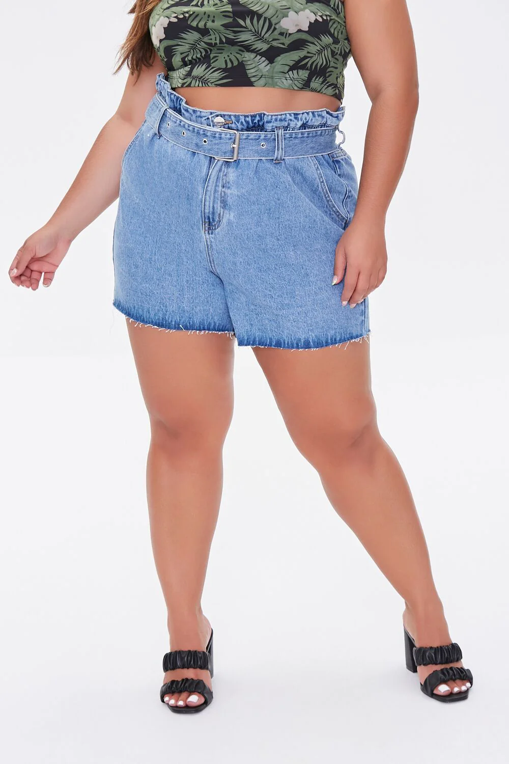 Plus Size Paperbag Denim Shorts - Image 2