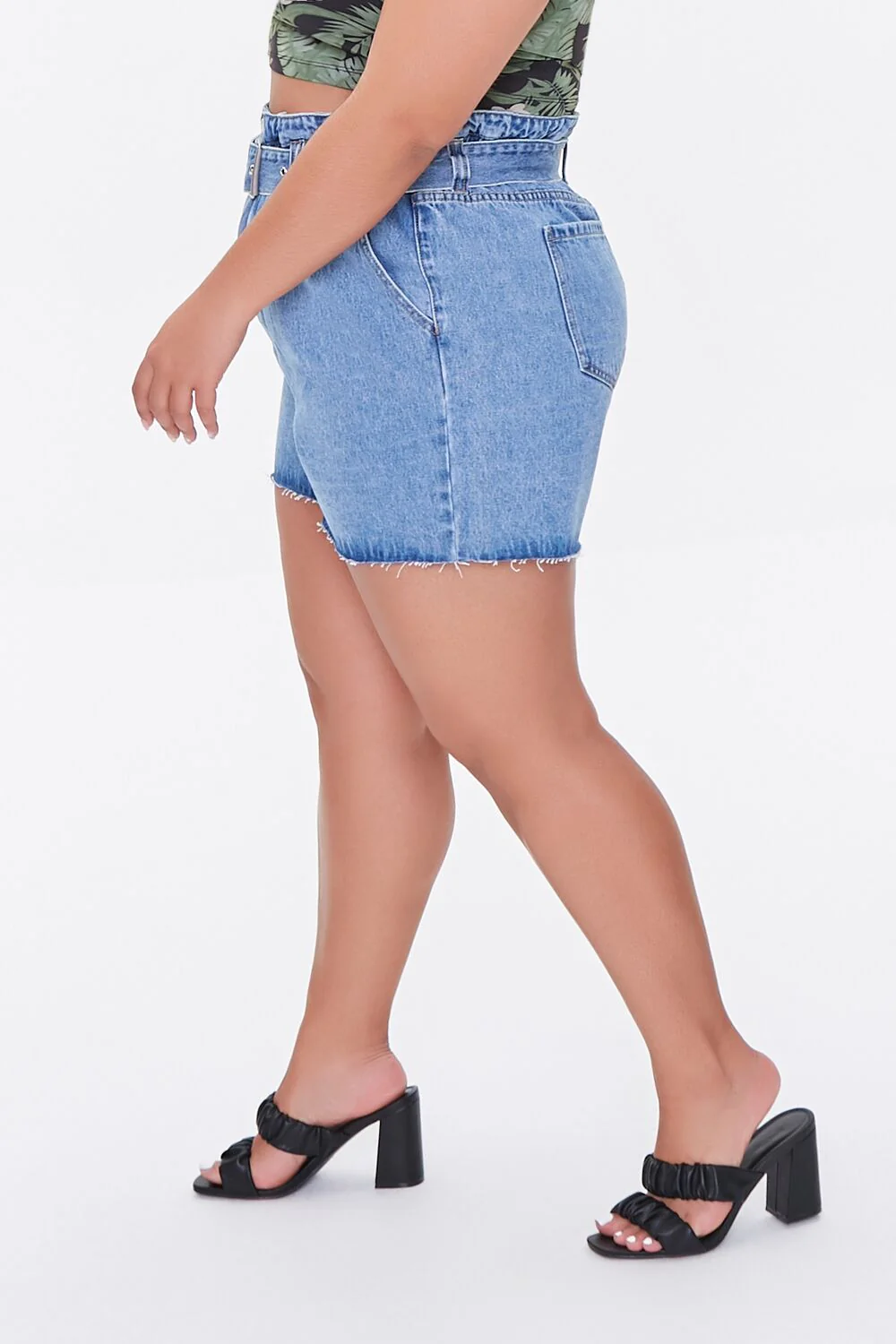 Plus Size Paperbag Denim Shorts - Image 3