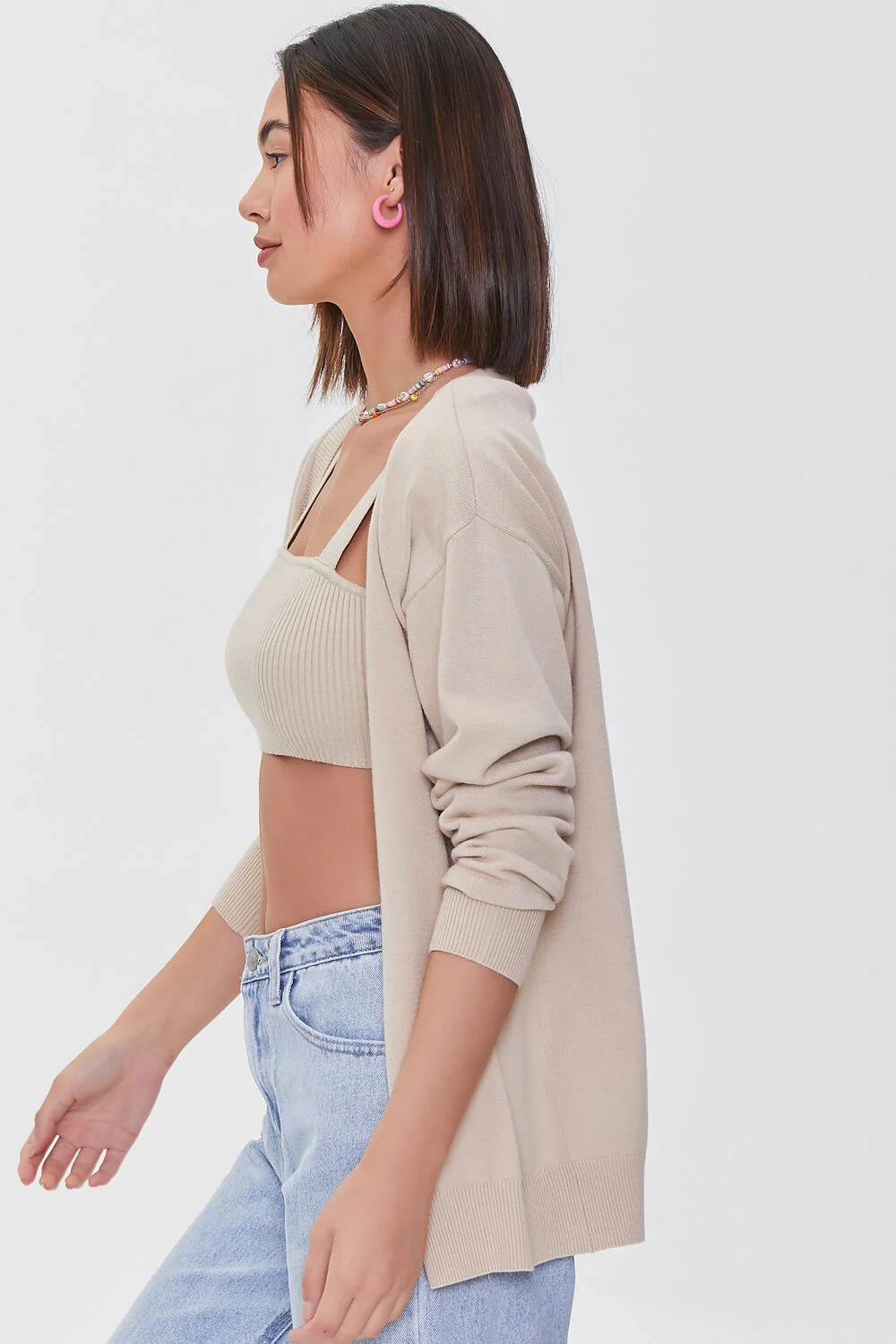 Sweater-Knit Crop Top & Cardigan Set - Image 2