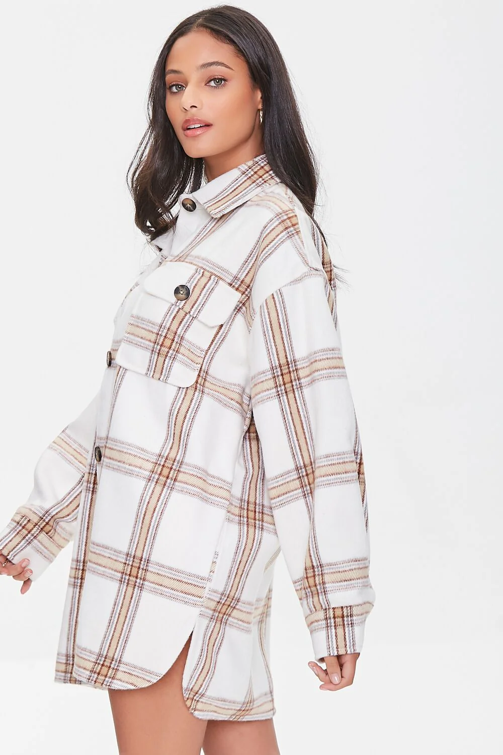 Plaid Button-Front Shacket - Image 2