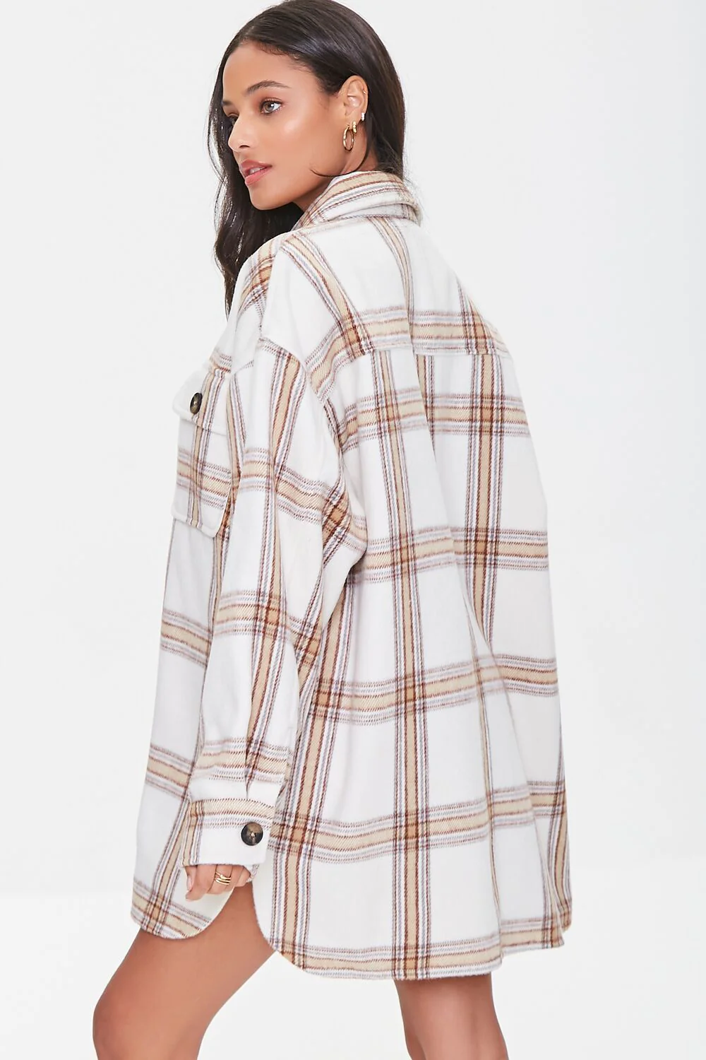 Plaid Button-Front Shacket - Image 3