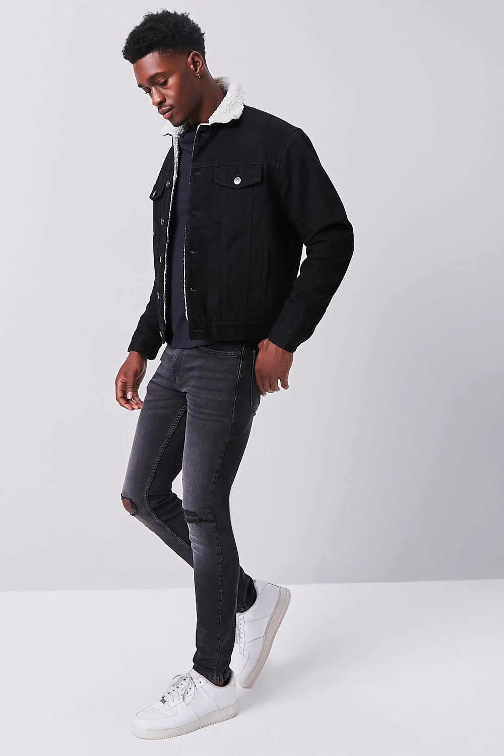 Denim Faux Shearling Jacket - Image 4