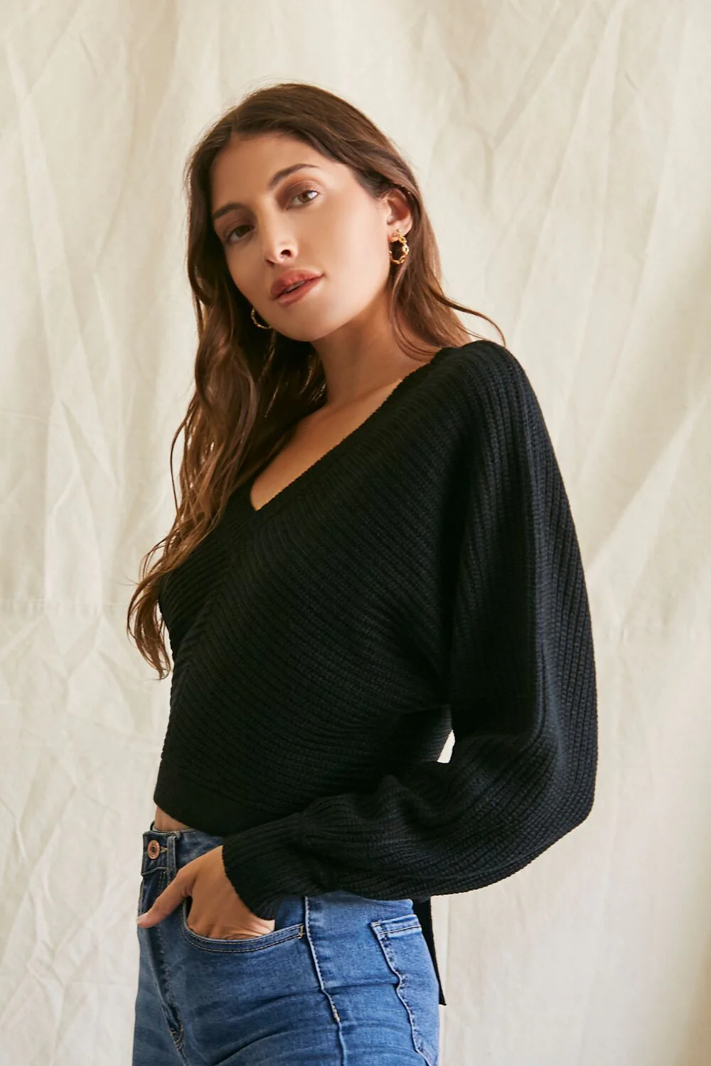 Ribbed Knit Tie-Back Sweater - Image 2