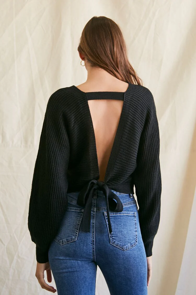 Ribbed Knit Tie-Back Sweater - Image 3