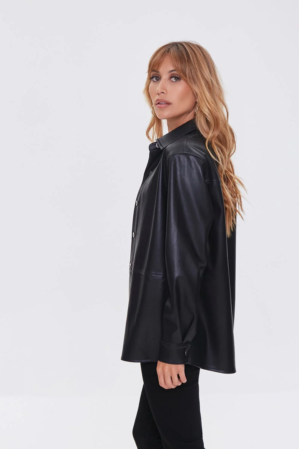 Faux Leather Drop-Sleeve Jacket - Image 3