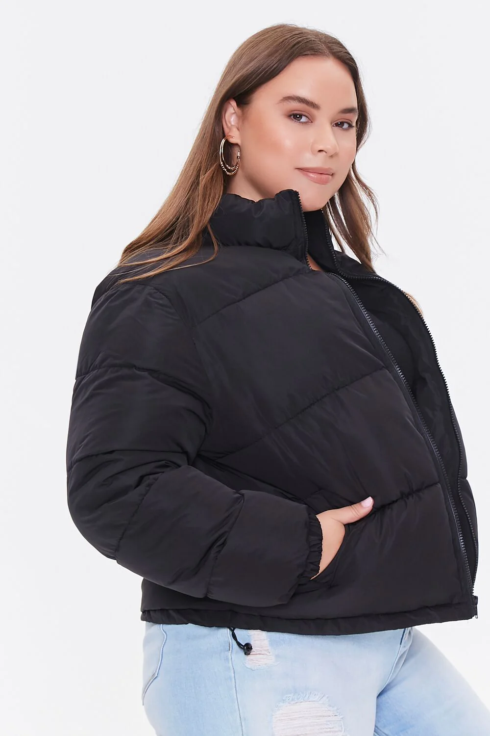 Plus Size Zip-Up Puffer Jacket - Image 2