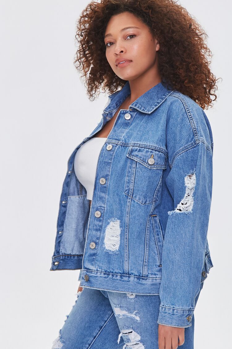 Plus Size Distressed Denim Jacket - Image 2