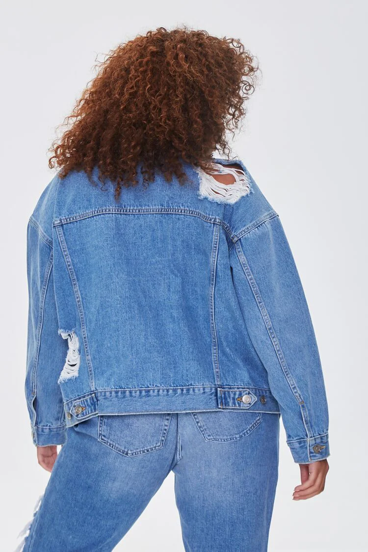 Plus Size Distressed Denim Jacket - Image 3