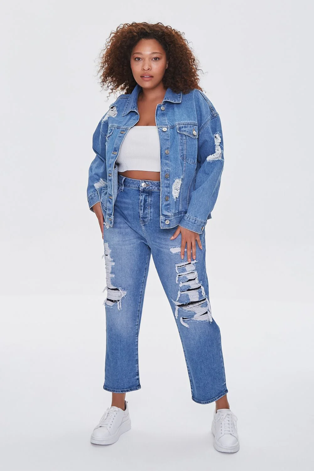 Plus Size Distressed Denim Jacket - Image 4