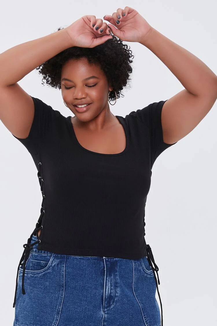 Plus Size Ribbed Drawstring Tee - Image 2