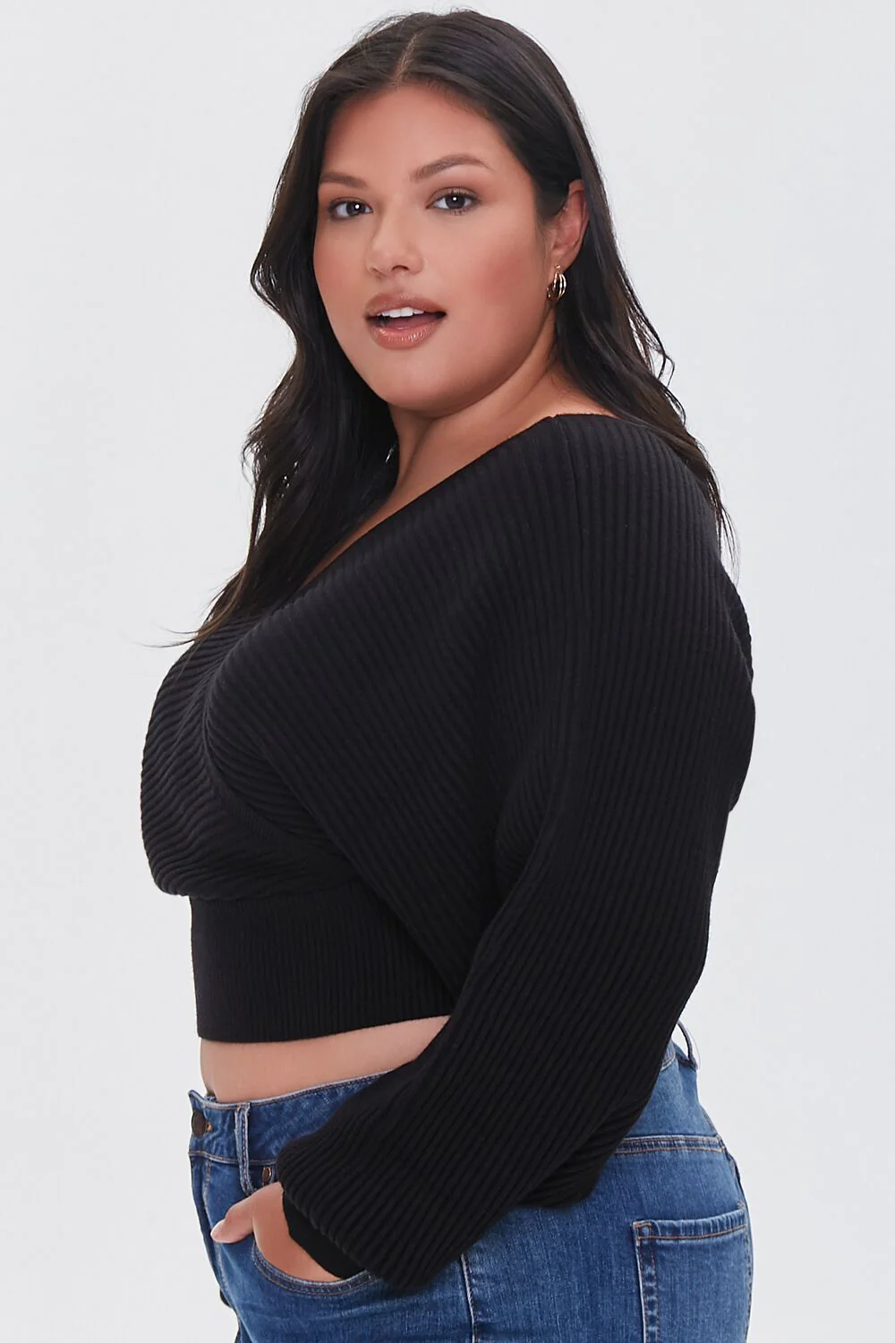 Plus Size Ribbed Surplice Sweater - Image 2