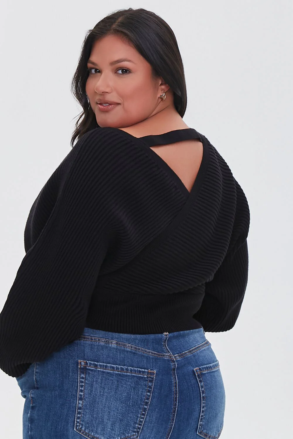 Plus Size Ribbed Surplice Sweater - Image 3