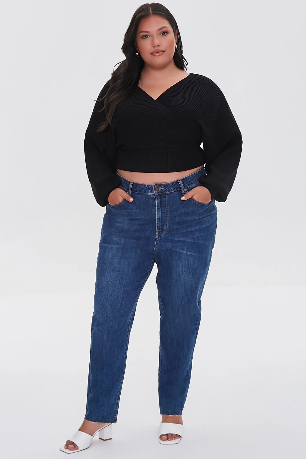 Plus Size Ribbed Surplice Sweater - Image 4