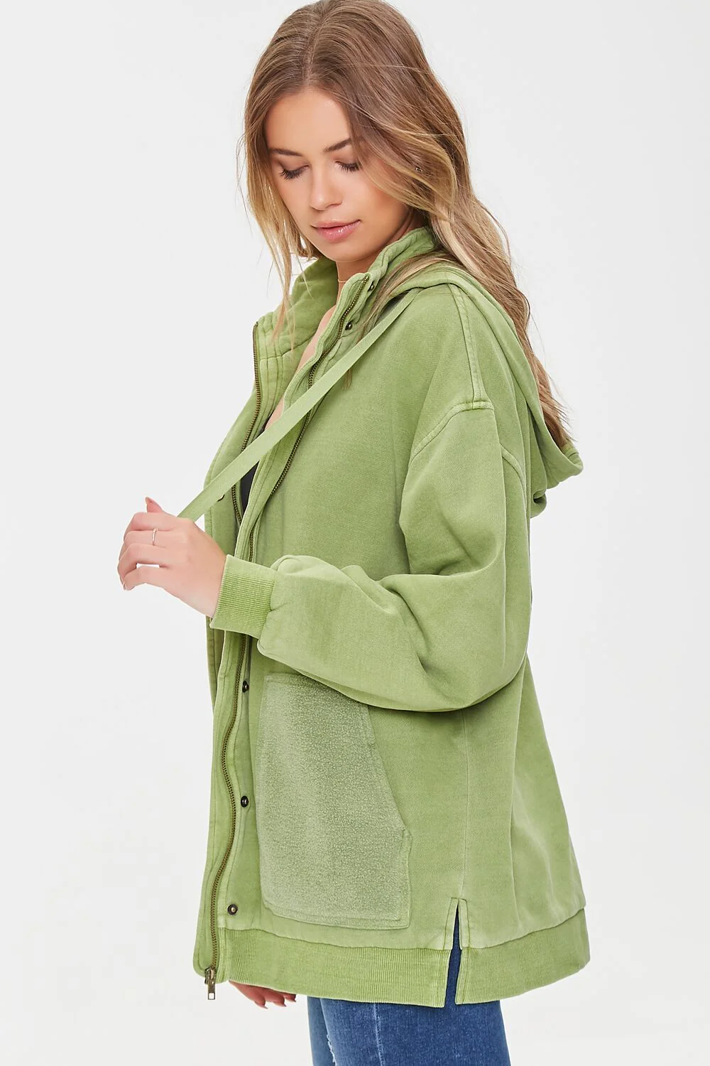 Hooded Slit Zip-Up Jacket - Image 2