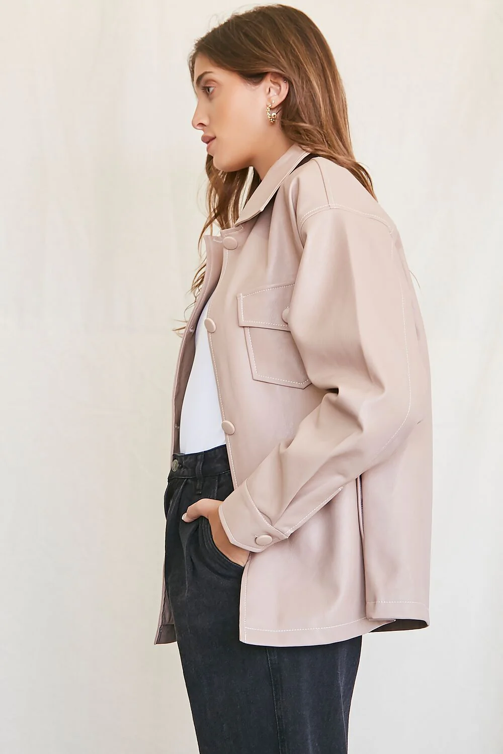 Faux Leather Button-Up Shacket - Image 2