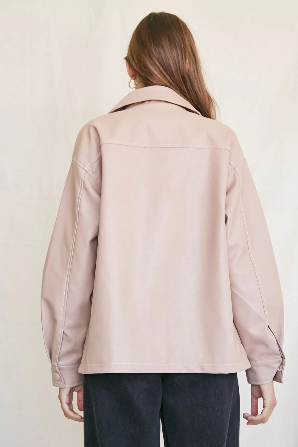 Faux Leather Button-Up Shacket - Image 3