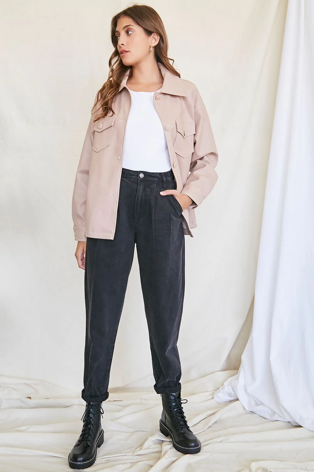 Faux Leather Button-Up Shacket - Image 4