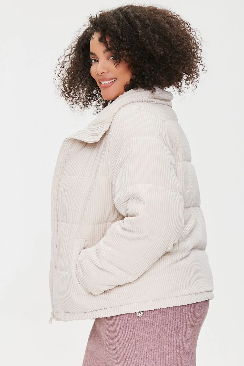 Plus Size Corduroy Puffer Jacket - Image 2