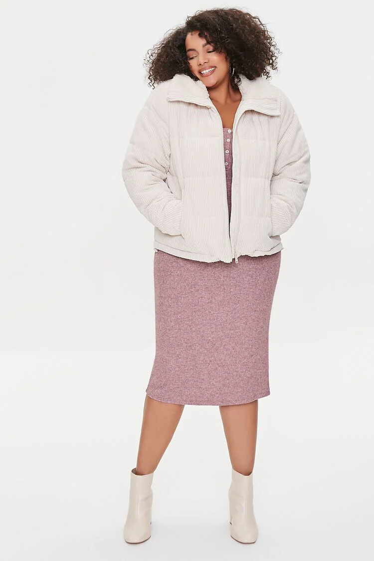 Plus Size Corduroy Puffer Jacket - Image 4