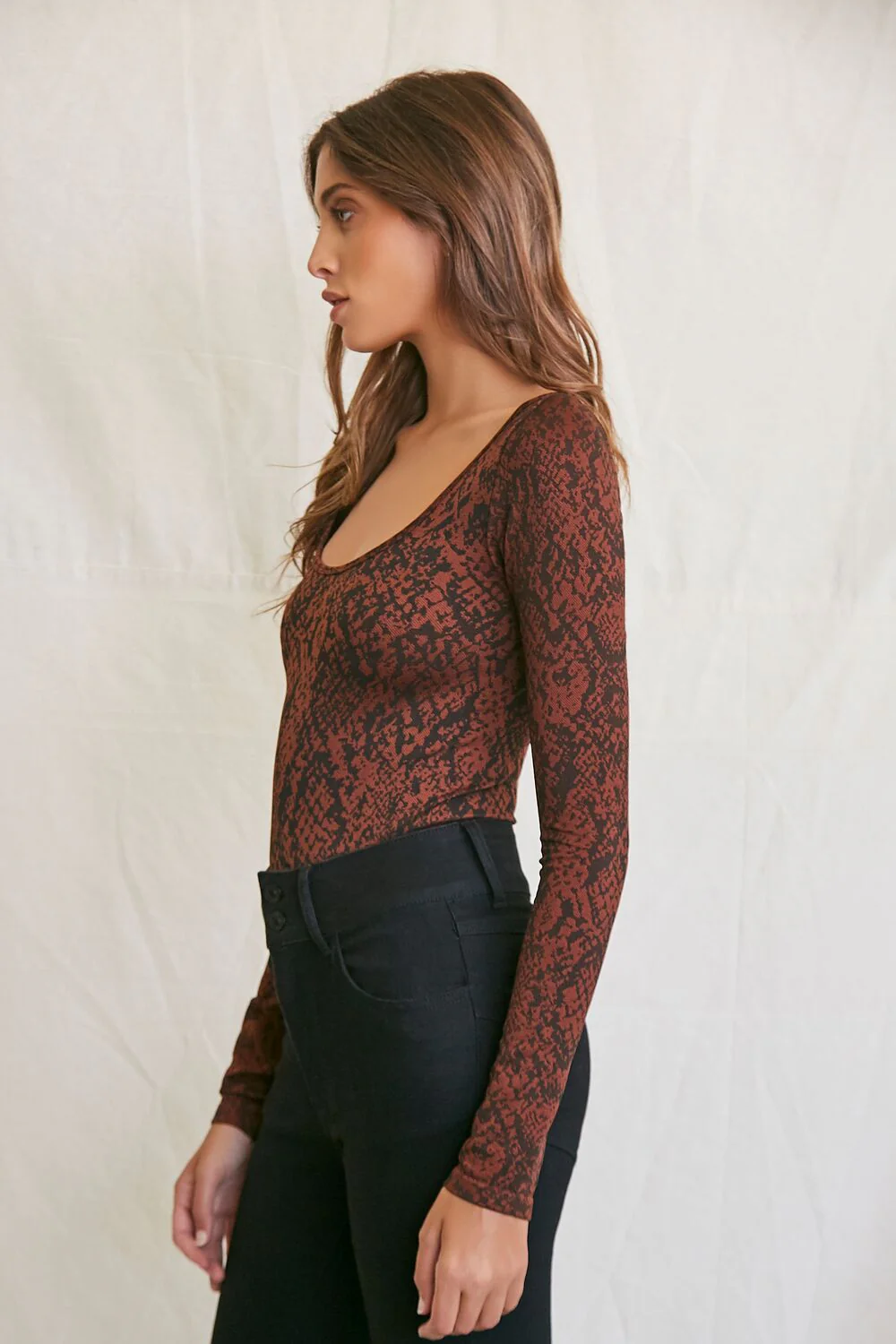 Snake Print Long-Sleeve Bodysuit - Image 2