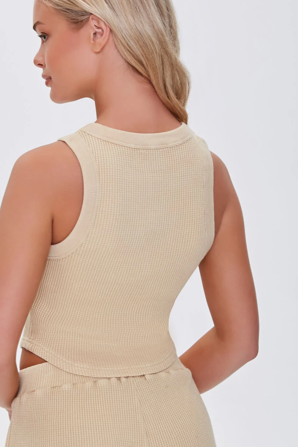 Waffle Knit Cropped Tank Top - Image 3