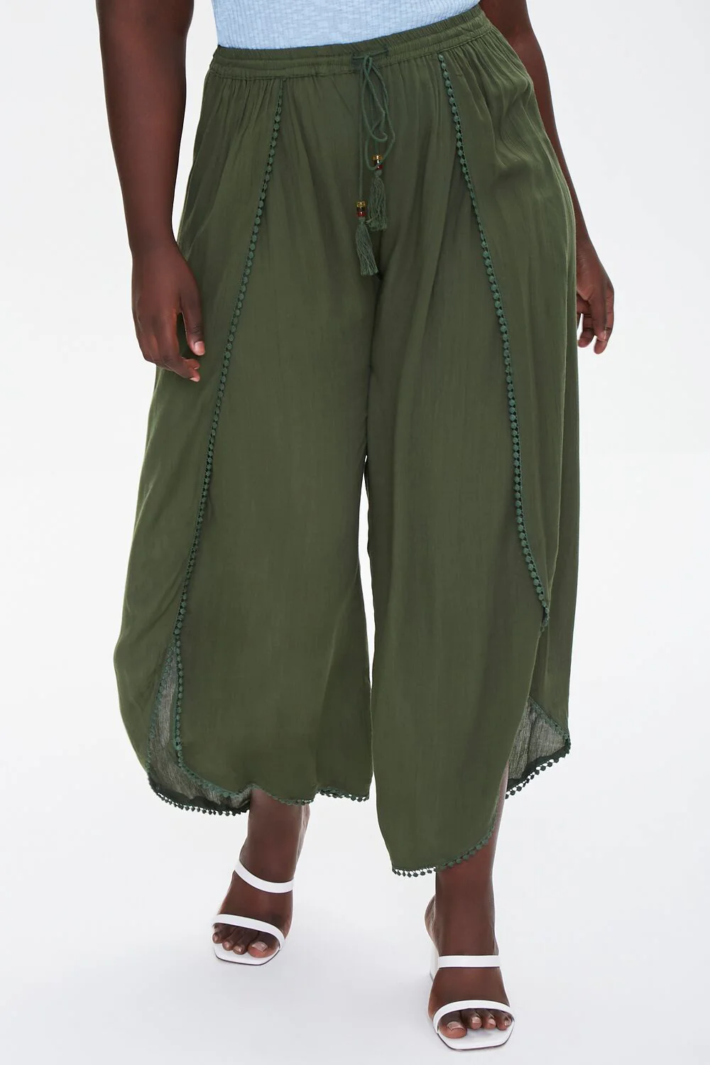 Plus Size Crochet-Trim Tassel Pants - Image 2