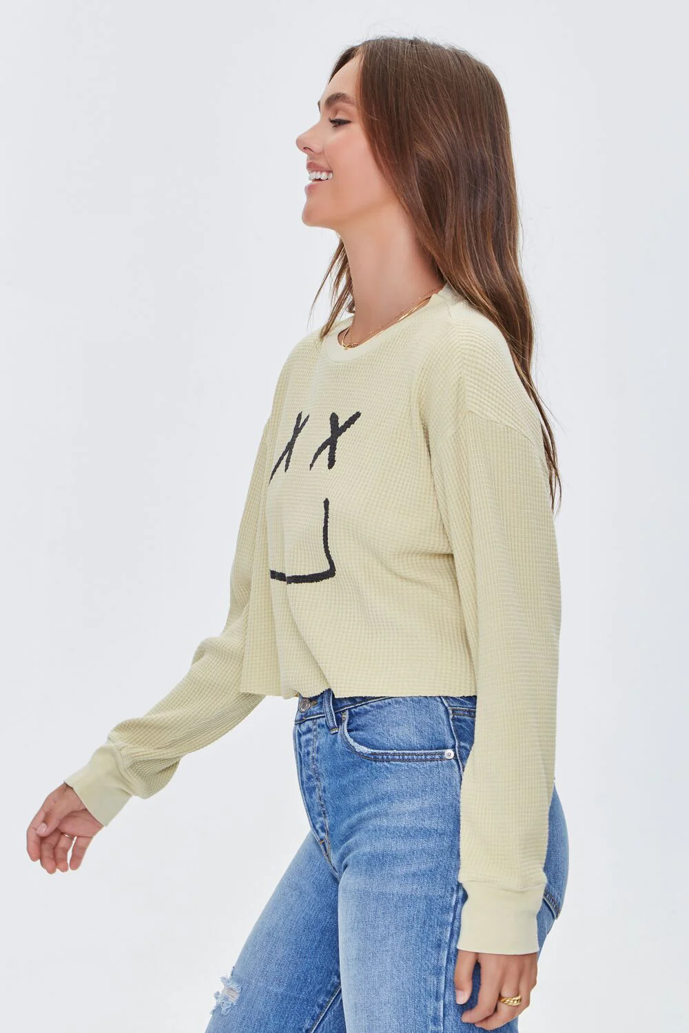 Happy Face Graphic Cropped Tee - Image 2