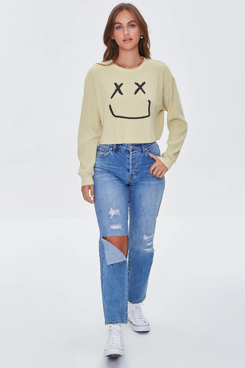 Happy Face Graphic Cropped Tee - Image 4