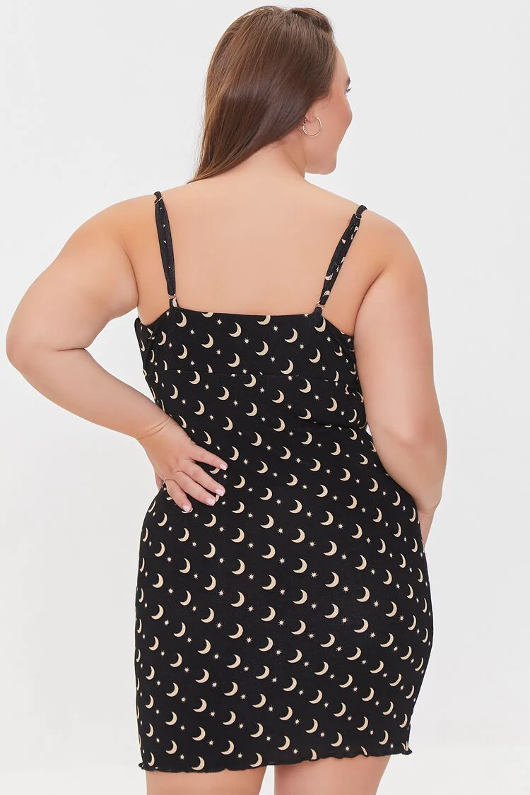 Plus Size Moon Print Mini Dress - Image 3