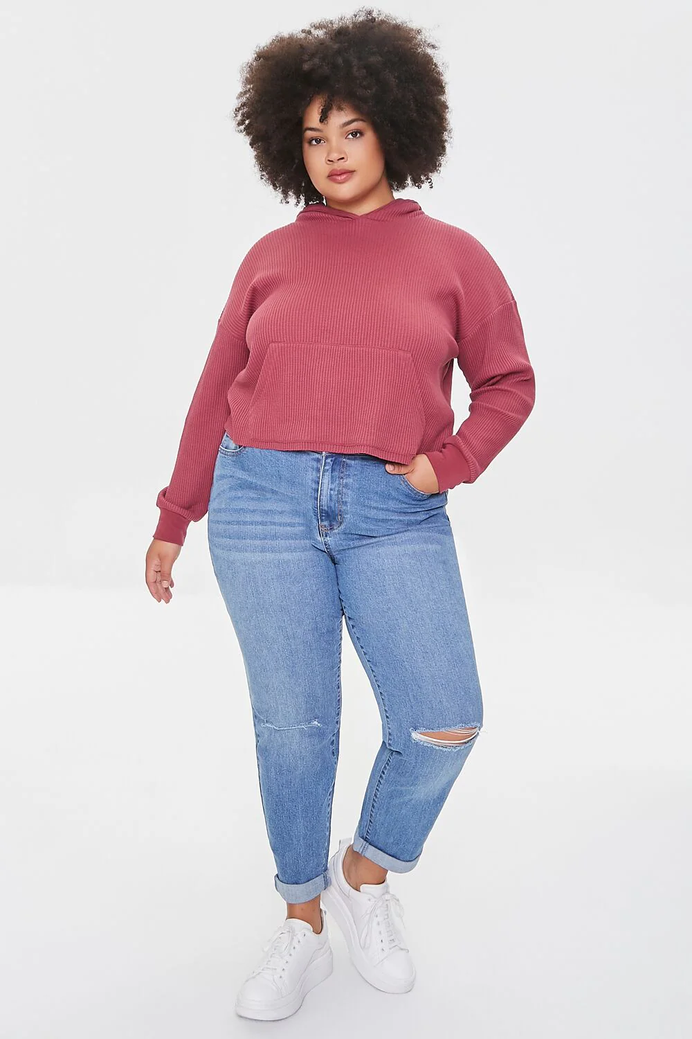 Plus Size Ribbed Knit Hoodie - Image 4
