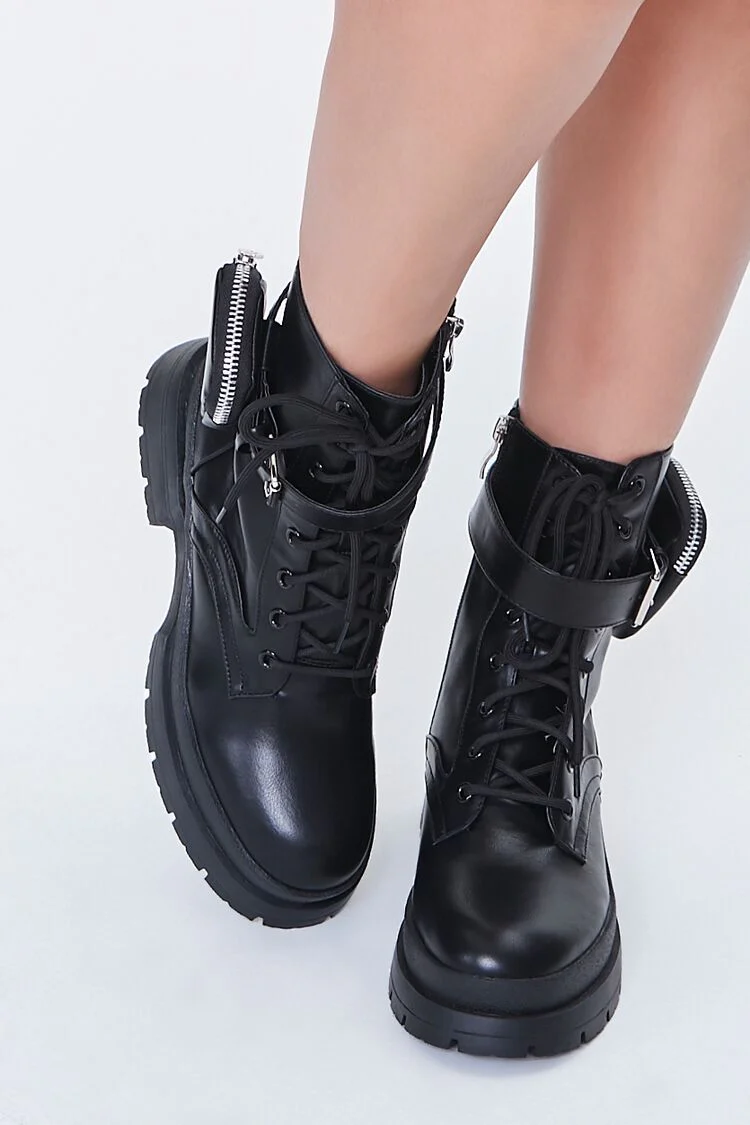 Coin Purse Lace-Up Combat Boots - Image 4