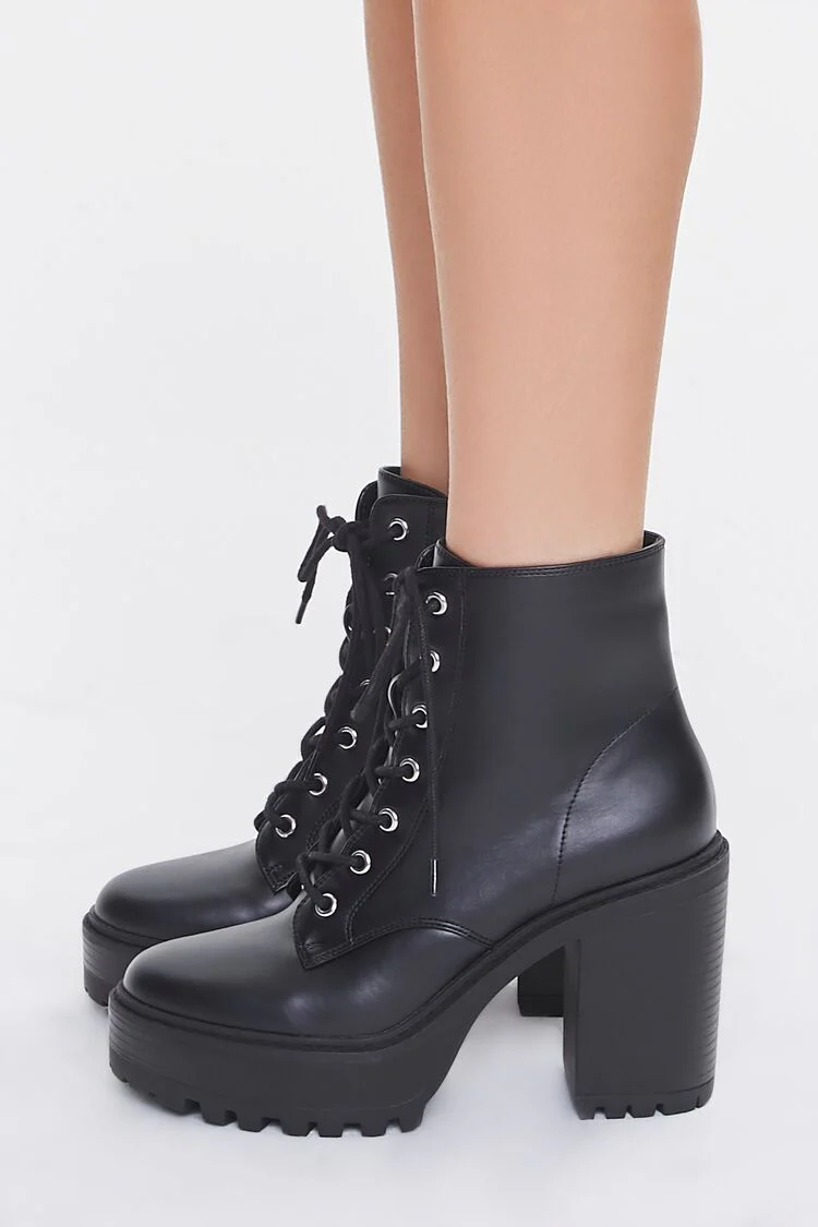 Faux Leather Block Heel Booties - Image 2