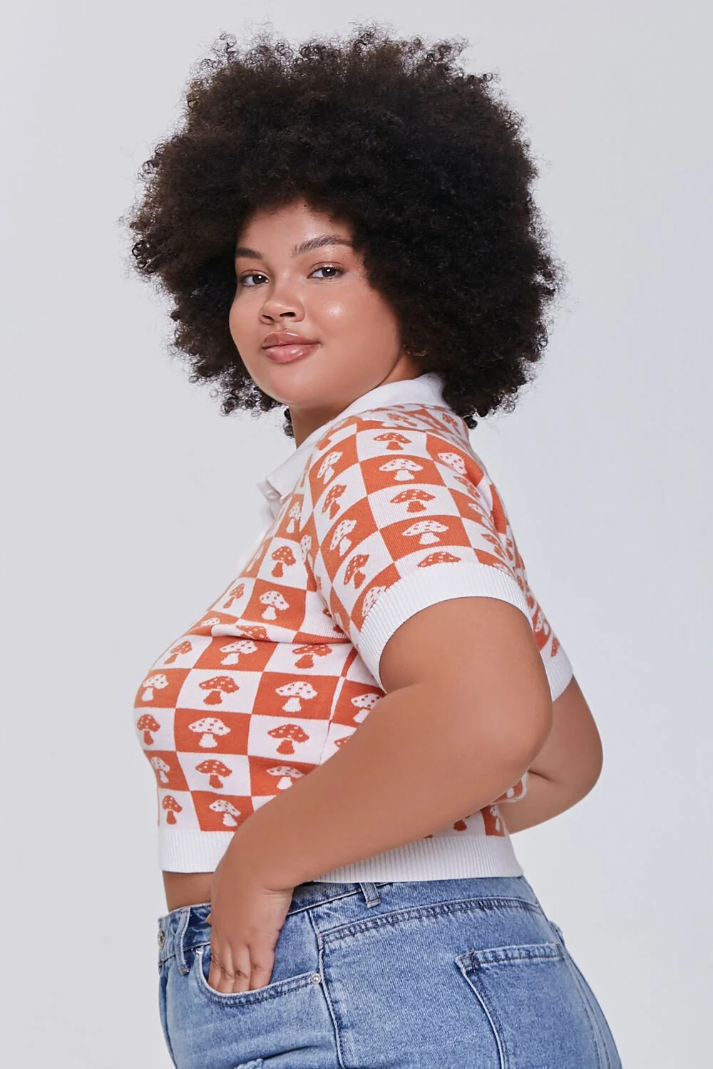Plus Size Sweater-Knit Checkered Shirt - Image 2