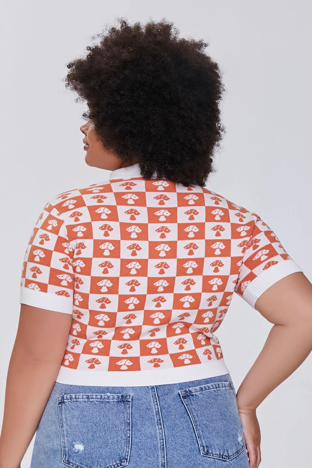 Plus Size Sweater-Knit Checkered Shirt - Image 3