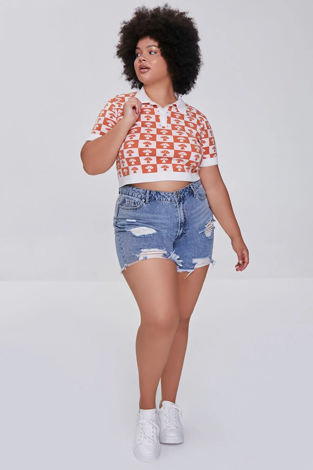 Plus Size Sweater-Knit Checkered Shirt - Image 4