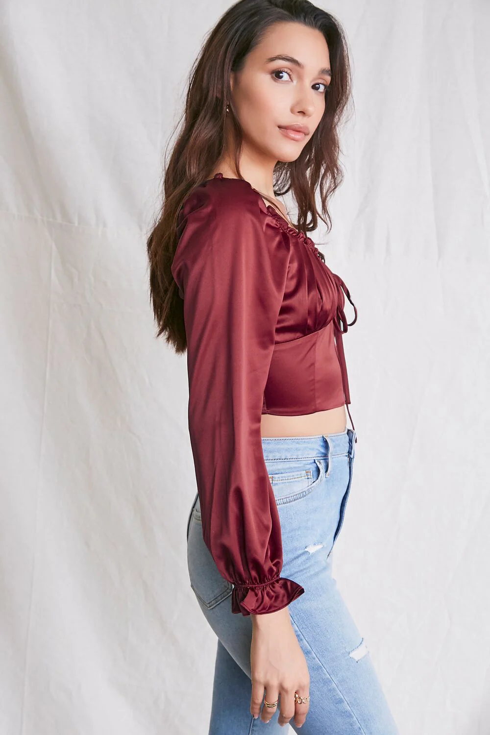 Satin Ruffled Crop Top - Image 2