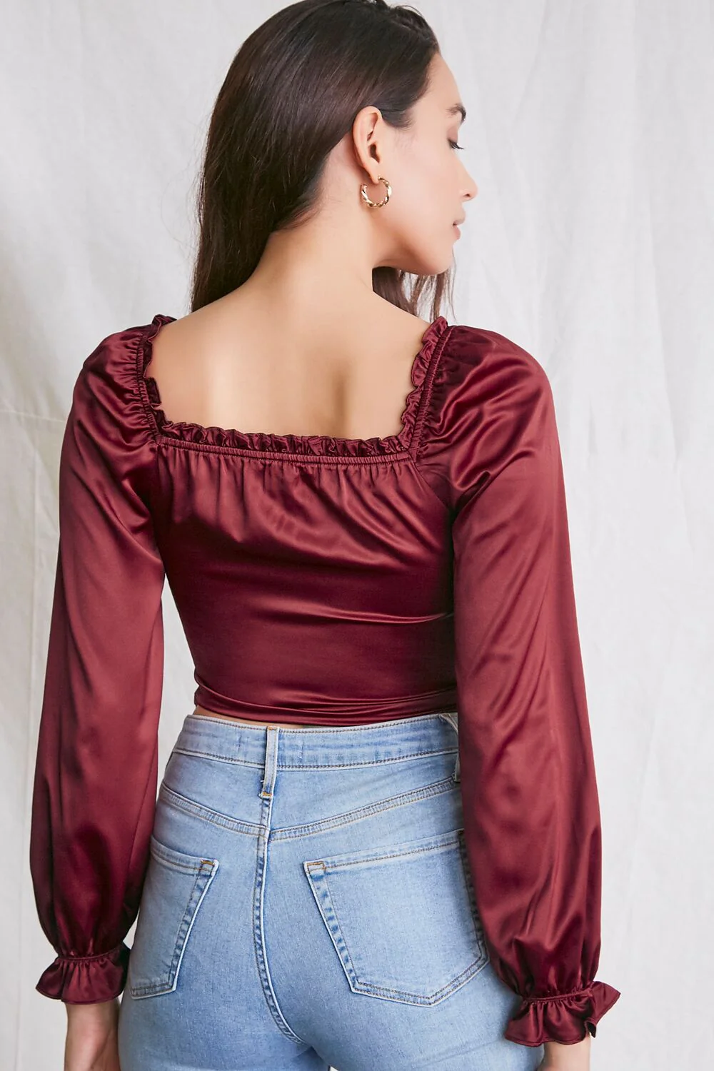Satin Ruffled Crop Top - Image 3