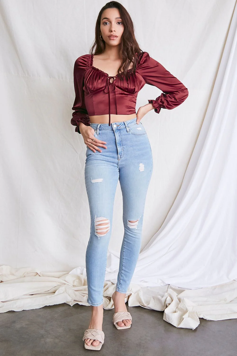 Satin Ruffled Crop Top - Image 4