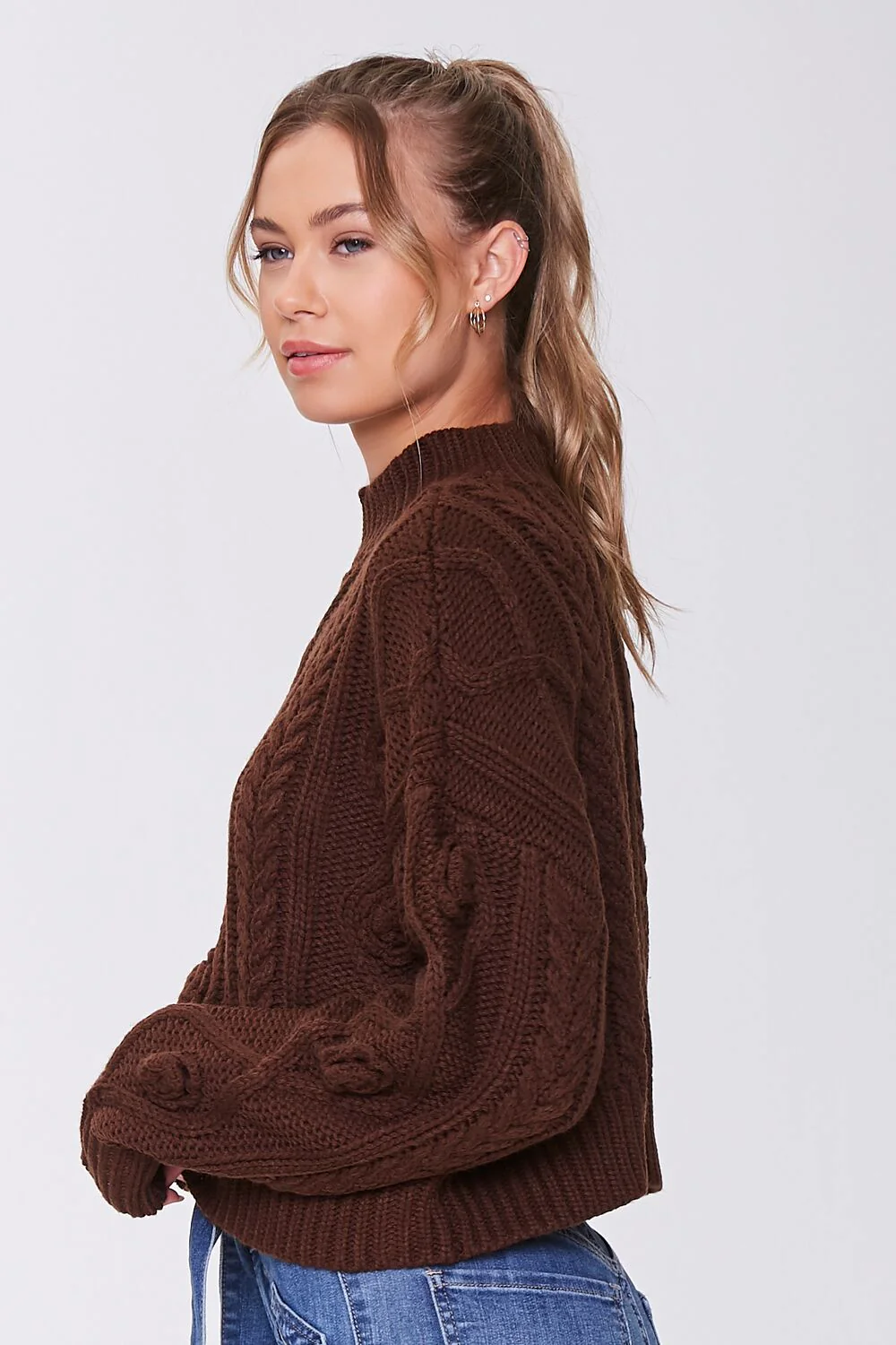 Cable Knit Mock Neck Sweater - Image 2