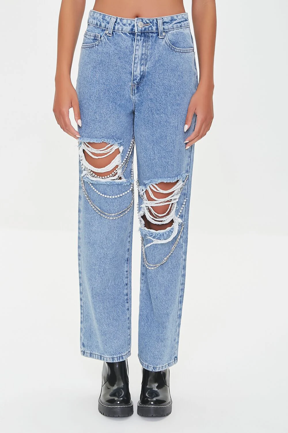 Distressed Chain Straight-Leg Jeans - Image 2