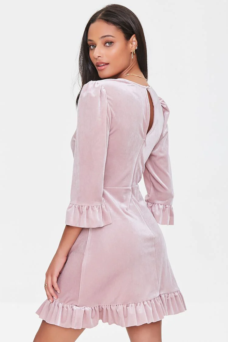 Velvet Flounce Mini Dress - Image 3
