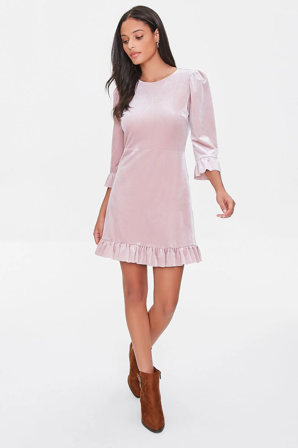 Velvet Flounce Mini Dress - Image 4