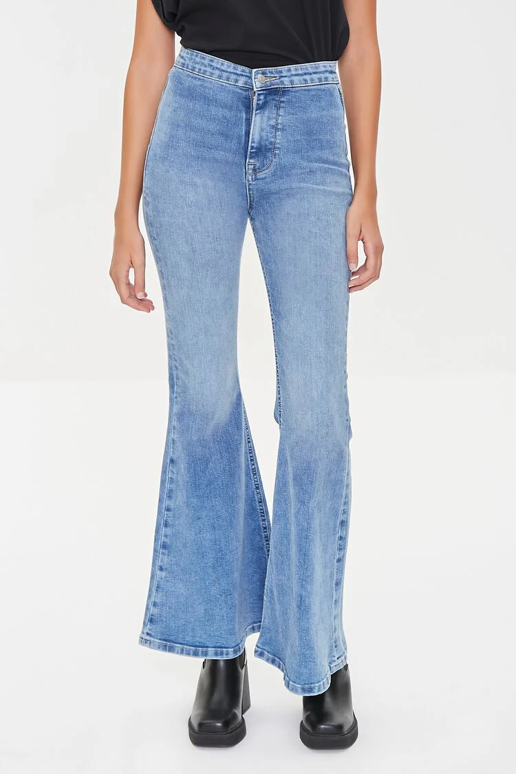 Recycled Cotton Faded Flare Jeans - Image 2
