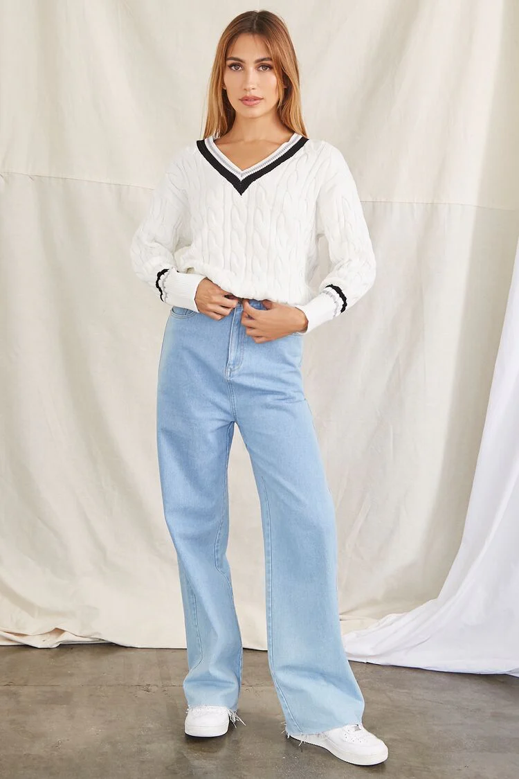 Striped-Trim Cable Knit Sweater - Image 5